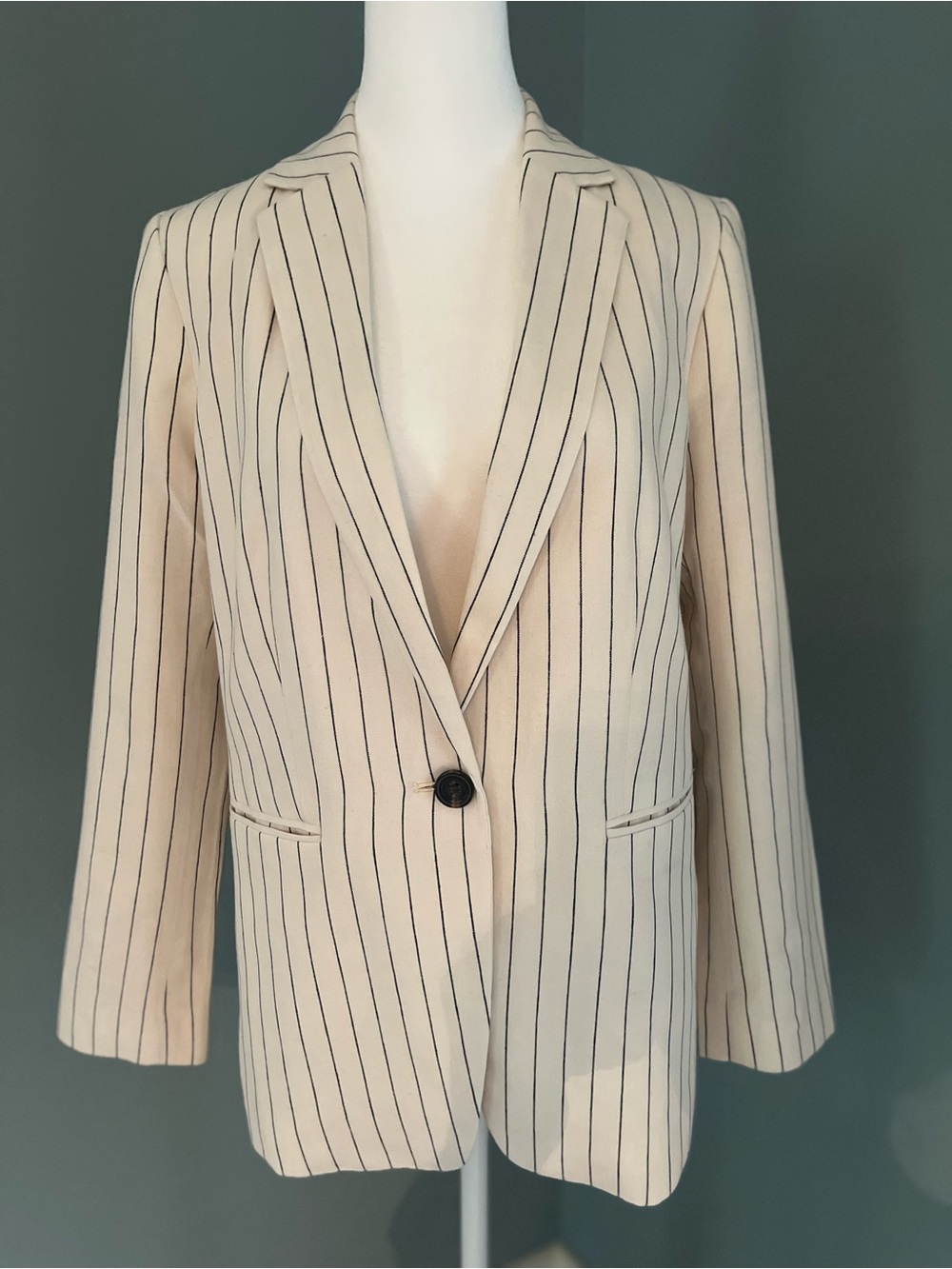 Ann Taylor Striped Cream Single-Button Blazer